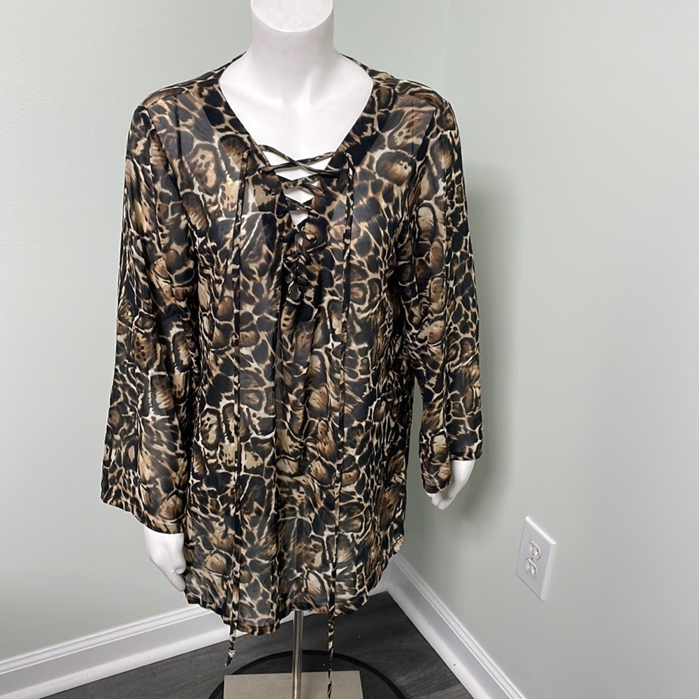 VICTORIA'S SECRET Sheer lace up Leopard Swim Coverup size small